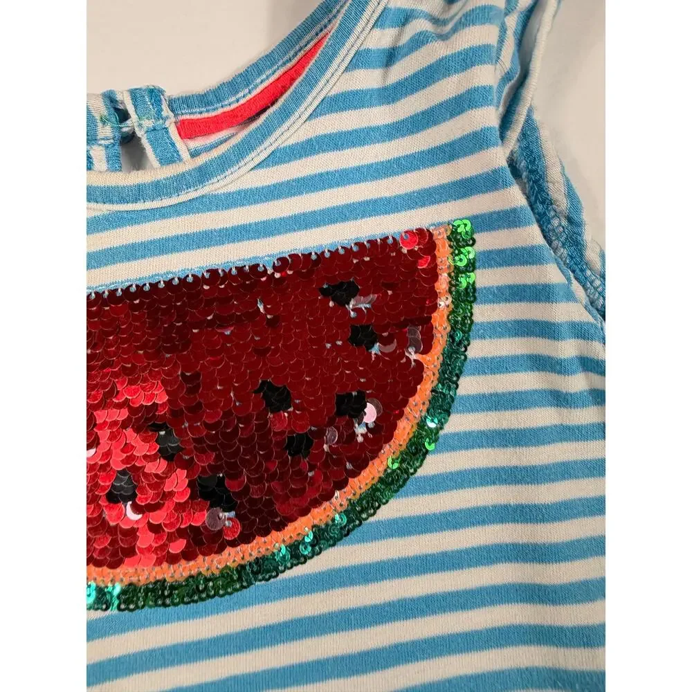 Mini Boden Flip Sequin Watermelon Tiered Dress Size 3-4 Years